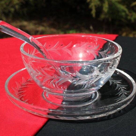 Fostoria Mayonnaise Bowl + Underplate & Spoon - Picture 2 of 5